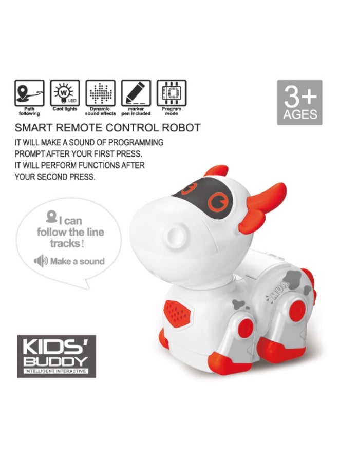 فولو روبوت ذكي على شكل بقرة: تحكم عن بعد بالأشعة تحت الحمراء لحركة خطية، تصميم كرتوني باللونين الأبيض والأزرق، لعبة برمجة للأطفال - Image 3